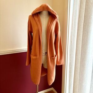 Pumpkin Orange Long Cardigan Sweater Women's S Knitwear Cozy Hooded